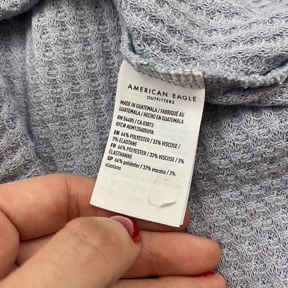American Eagle Gray/Blue Waffle Knit Split Hem Blouse Dolman Sleeve L/S Sz XS - Picture 8 of 13